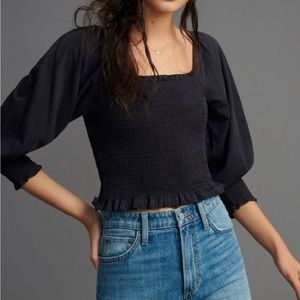 Anthropologie Pilcro Ginny Smocked Crop Top